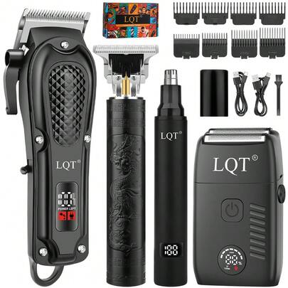LQT 1/2/4件套多功能小型家用男士理发工具，无线电动理发器，双速电动剃须刀，耳鼻毛修剪器，多功能胡须修剪器，适合沙龙和家庭使用，圣诞礼物送给男友/爸爸