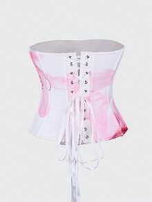 Yuwenier 女士优雅印花抹胸上衣，不对称休闲吊带衫，适合情人节、度假、户外穿着，粉色夏季款 - 粉色 - 查看 5