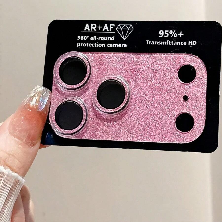 Pink Glitter Camera Lens Protector Film For IPhone 16 Pro/16 Pro Max/15 Pro Max/15 Pro/15/14 Pro Max/14 Pro/14/13 Pro Max/13 Pro/13; Full Coverage Lens Protector, Fashionable Decoration, Suitable For Large Aperture Phone Cases, Easy To Install, Fashionable Women's Phone Accessory. Suitable For Daily Protection, Office, Home Use, Waterproof, Shockproof, Anti-Drop, Anti-Scratch.