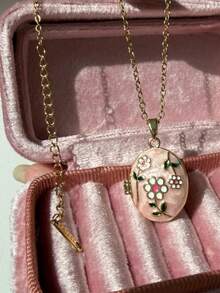 Retro Romantic Gold-Color Asymmetric Photo Box Necklace Colorful Oil-Dipped Heart Shell Necklace Daily Elegant Layered Jewelry For Women, Picture Locket Photo Necklace (No Box) - Multicolor - View 23