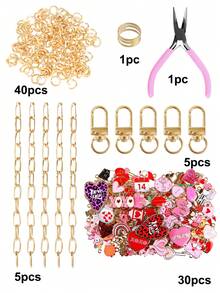 Kit de fabrication de porte-clés pour la Saint-Valentin, comprend des pendentifs, un fermoir de porte-clés, une chaîne d'extension, des anneaux à ressort et des pinces à bijoux. Kit créatif de fabrication de breloques de sac et d'artisanat de bijoux, idéal pour les cadeaux de la Saint-Valentin - Kit de fabrication de porte-clés DIY - Voir 18