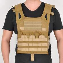 Multi-Functional Expandable Convenient Military Training/Team Training Tactical Vest, Lightweight Airsoft Vest, Breathable Paintball Vest (Black) (Khaki) - Màu Khaki - Xem 3