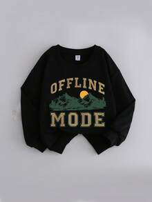 Tween Boys Casual Cool Mountain Outdoor Print Round Neck Long Sleeve Sweatshirt Autumn And Winter Student Boys Clothes - Black - View 2