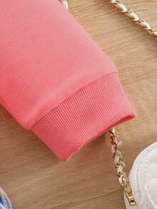 1 pièce Robe Sweat-shirt à manches longues en tricot doux avec motif "Mon chat", nœud papillon et chat. Motif à carreaux, pour l'automne/l'hiver - Rose orangé - Voir 6