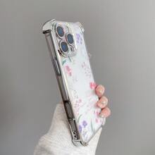 1个全新粉色花卉电镀气囊防摔/加厚透明TPU保护壳，兼容/16promax/16pro/16/13promax/12promax/11/15promax/14promax/Galaxy//Honor/Note13pro/S23 Ultra/S24 Ultra/S25/A56，国际版，非国内版 - 銀色 - 查看 3