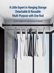 1pc Adjustable Metal Tension Rod With Spring, Tension Installation, Gravity Support For Shower Curtain, Curtain, Roman Column, Drying Rack And Wardrobe - No Drilling Design - Black And White Color Options, High-Quality Spring Mechanism, Apartment Living, 2.5cm Diameter, Sizes: 30-48cm, 50-80cm, 70-120cm, 90-158cm Bathroom Decor - Black - View 4