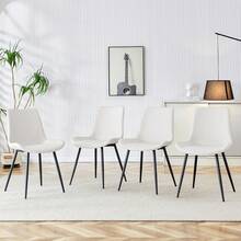 Set Of 4 White Faux Leather Dining Chairs: Modern Design With Widened Seat And Backrest And Non-Slip Metal Legs For Home And Office. - White - View 3