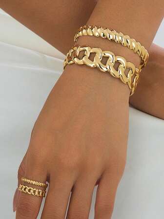 时尚复古新款镂空扭链编织手链戒指首饰套装，适合女士派对佩戴，独特礼物