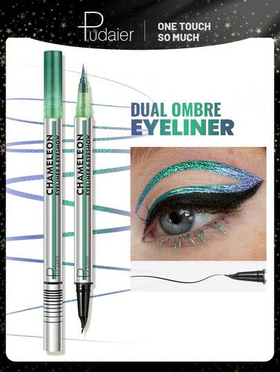 Pudaier Delineador de ojos tipo camaleón - resistente al agua y al sudor, punta fina para evitar manchas, negro adecuado para maquillaje diario; color camaleónico adecuado para diversas ocasiones de fiesta.