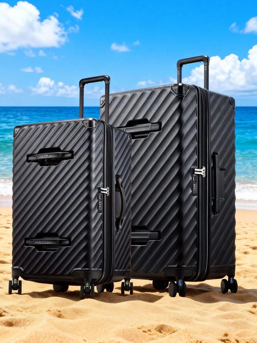 New 28/30 Inch Trunk Luggage, Expandable PC Hard Shell Large Checked Suitcase With Shock - Absorbing Wheels & TSA Lock - 黑色 - 查看 1