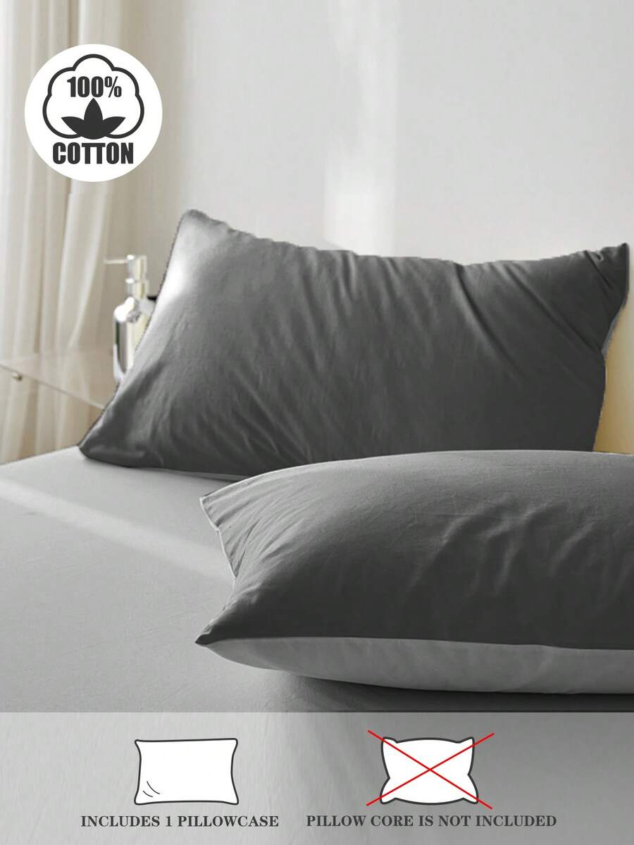 1 chiếc vỏ gối trang trí cỡ nhỏ, màu trơn, hai tông màu, chống xù lông, thoáng khí, kiểu Nhật Bản, dùng được cả bốn mùa, phù hợp cho giường đơn/đôi/nữ hoàng/vua. - Xám - Xem 1