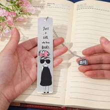 可爱少女风不锈钢金属书签，饰有粉色蝴蝶结和卡通女孩图案，并印有爱书人士语录和装饰链吊坠，是送给女性读者、学生和书虫的理想礼物。