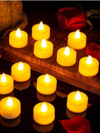 24 pièces/1 set Bougies à thé LED électroniques, bougies sans flamme alimentées par batterie, bougies à thé, décoration de fête d'anniversaire, mariage, bougie romantique, décoration de la maison, cadeaux, bougies réalistes, célébration de remise des diplômes, festivals, rendez-vous, demandes en mariage, souhaits, pendaison de crémaillère, déclarations