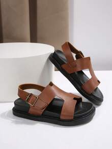 A Pair Of Comfortable And Lightweight Soft-Soled Casual Sandals For Girls And Boys. The Hook And Loop Design Makes It Easy To Put On And Take Off. Suitable For Children Aged 3 To 15. Summer Beach Vacation Casual Outdoor Thick-Soled Sandals - Brown - View 4