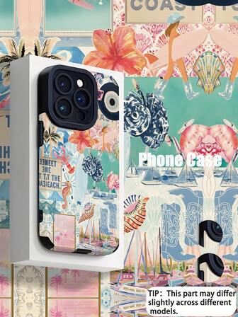 غطاء هاتف مضاد للصدمات ومقاوم للبصمات بعنصر جوز الهند الأزرق المبرد للصيف، من الجلد الاصطناعي، متوافق مع أجهزة آبل وطرازات أخرى