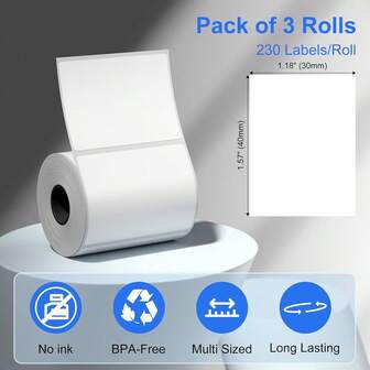 Marklife 40x30mm, 1,57x1,18 Zoll Wirtschaftliche Direkt-Thermoetiketten, Drucker Quadratische Thermopapierrollen, Weiß, Wasserfest, Kratzfest, Ölfest, 1 Rolle - Kompatibel mit P50,D100 Drucker, für Kleinunternehmen, Geschäfte, Preisschilder, Verpackungsetiketten, QR-Codes, Barcodes, Dankeschön-Aufkleber, 230 Etiketten/Rolle, April Fool's Day