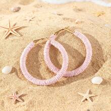 A Pair Bohemian Vacation Earrings, Raffia Wire-Wrapped Hoop Design For Gift Exchange Bold Unique Women Statement Earrings Beach Party Summer All Seasons - Hồng - Xem 13