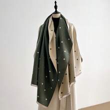 1pc Multicolor Patchwork Heart Pattern Jacquard Knit Scarf, Fashionable & Versatile Shawl Wrap, Thick & Warm For Daily Use - Multicolor - View 3