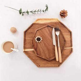 1件相思木肉食拼盘，多边形木质托盘，水果拼盘，装饰托盘，餐具盘，奶酪盘，方形派对拼盘，节日必备