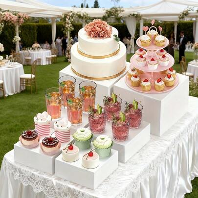 6pcs Elegant Silver Acrylic Square Cake Stand Set With Lid - 5", 6", 7", 8" Multi-Tier Display Rack, Wedding & Party Dessert Centerpiece, Wedding And Birthday Supplies, Home And Party Decorations