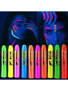 10 Neon Glow-In-The-Dark Face & Body Art Sticks | Washable Glow Crayons For Halloween, Costume Parties, Carnivals, Music Festivals, And Black Light Parties | Designed For Costume Parties And Birthday Celebrations, Making You Shine Like A Star In The Crowd - Nhiều màu - Xem 3