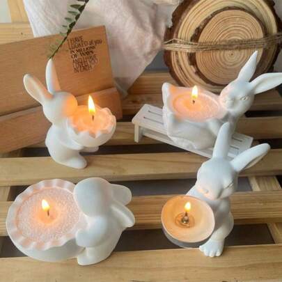 DIY Clay Mold Easter Bunny Candle Holder Series Decor Mold, Home Decoration Pedestal Mold, Resin, Plaster, Wax Candle, Bunny Holding Egg Silicone Mold