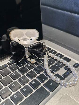 1pc Apple Transparent 3D Bow Lace Pearl Decor Earphone Case, Bluetooth Earphone Protective Cover, Compatible With Apple 1/2/3/4, Cute Gift For Girlfriend, Valentine's Day