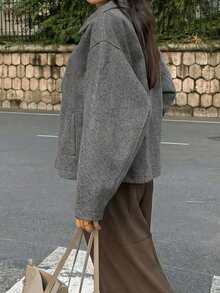 Women's Fashion Simple Versatile Commuter Zipper Overcoat - Grey - View 5