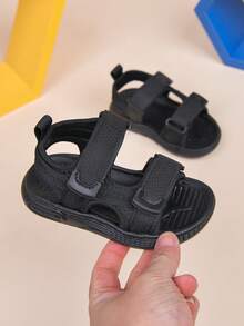 1 Pair Unisex Flat Cute Sandals, Non-Slip Toddler First Walking Shoes, Fashion Versatile Children Beach Shoes, Suitable For Summer - Black - View 5