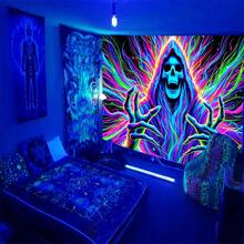 1pc HEGO Polyester Skull Tapestry – UV Reactive Multipurpose Wall Hanging, Brushed Fabric Without Electricity For Home Decor, Festivals, Parties, Weddings, Video Backgrounds, Unique Artwork & Accessories - Multicolor - View 2