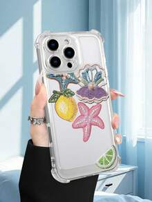 1PC Funda transparente con diseño de limón, estrella de mar y conchas estilo veraniego y artesanal protección contra caídas delgada ideal para mujeres uso diario diseño fresco y decorativo regalo perfecto para pareja funda transparente resistente a golpes, compatible con Apple Phone17/16/15/14/13/12/11/XS/XR/X/PLUS/PRO/PROMAX agarre cómodo regalo festivo para amigos, novia, novio, familia - transparente - Ver 5