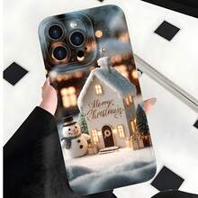 2026 nueva funda de teléfono esmerilada, funda de teléfono de casa navideña y muñeco de nieve con texto de Feliz Navidad para iPhone 17 14 13 12 11 Pro Max Se 2020  Galaxy S23 S22 S21 S20 A53 A52 A51 A72 A73 A71 funda de teléfono para pareja regalo para novio novia regalo de vacaciones - Blanco antiguo - Ver 2