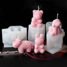 Molde de silicona con 4 estilos de oso, conejo y unicornio con textura de rosa para el Día de San Valentín - Herramienta duradera y de fácil desmoldeo para manualidades con velas, yeso, resina y arcilla como regalo del Día de San Valentín y decoración del hogar - Blanco - Ver 1