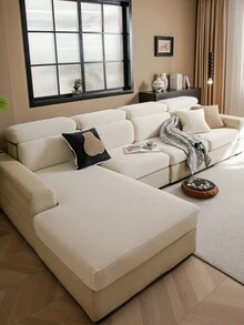 1PC Anti-Dirty Jacquard Elastic Sofa Cushion Cover, Modern Simple Style Stretch Slipcover For L-Shaped Sectional & Living Room Sofas - Beige - View 9