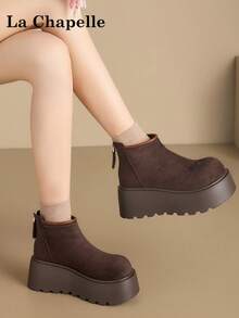 1 Pair La Chapelle Women's Casual Shoes, Soft Sole, Warm, Low-Top, Outdoor Flat Shoes, Commuting Shoes, Round Toe, Low Heel, Solid Color, Elegant, Soft Sole, Suitable For Students, Graduation Photos, Flat Shoes, Low-Top, Leather, Warm Shoes - Brown - View 8