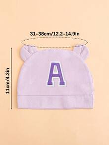 Touca infantil leve roxa com 26 letras e orelhas duplas, touca fofa para recém-nascido, macia, respirável e confortável, adequada para bebês de 0 a 3 meses, vários estilos disponíveis. - Roxo Malva - Ver 4