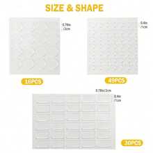 190 Stücke/6 Blatt kleines doppelseitiges Klebeband Set, transparent ohne Rückstände, starker Klebstoff ohne Bohren erforderlich, wiederverwendbare transparente Nano-Klebestreifen, ideal für Bastelarbeiten, Autos, Wand-Anwendungen zuhause und im Büro, 3 Formen