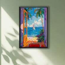 1pc Chic Frameless Abstract Canvas Art Print - Modern Wall Decor For Living Room, Bedroom, And Hallway - Vibrant Open Window Design - Multicolor - View 2