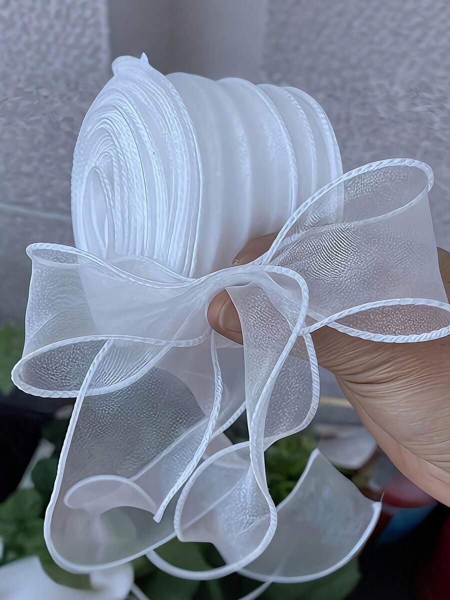 透明白色欧根纱丝带 - 优雅的薄纱塑料丝带，适用于婚礼、生日、情人节、复活节、母亲节装饰 - 耐用轻盈的工艺丝带，可用于礼品包装、插花、派对装饰 - 无羽毛，用途广泛，质地光滑 - 彩色 - 查看 1