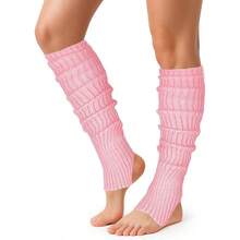 Long Leg Warmers Women 24 Inch Over Knee Knit Ribbed Leg Warmer Stirrup Yoga 80s Party Dance Ballet Supply - 均碼 + 粉紅色 + 1 - 查看 1
