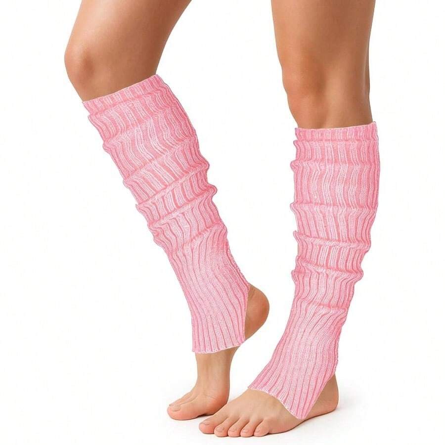 Long Leg Warmers Women 24 Inch Over Knee Knit Ribbed Leg Warmer Stirrup Yoga 80s Party Dance Ballet Supply - 均碼 + 粉紅色 + 1 - 查看 1