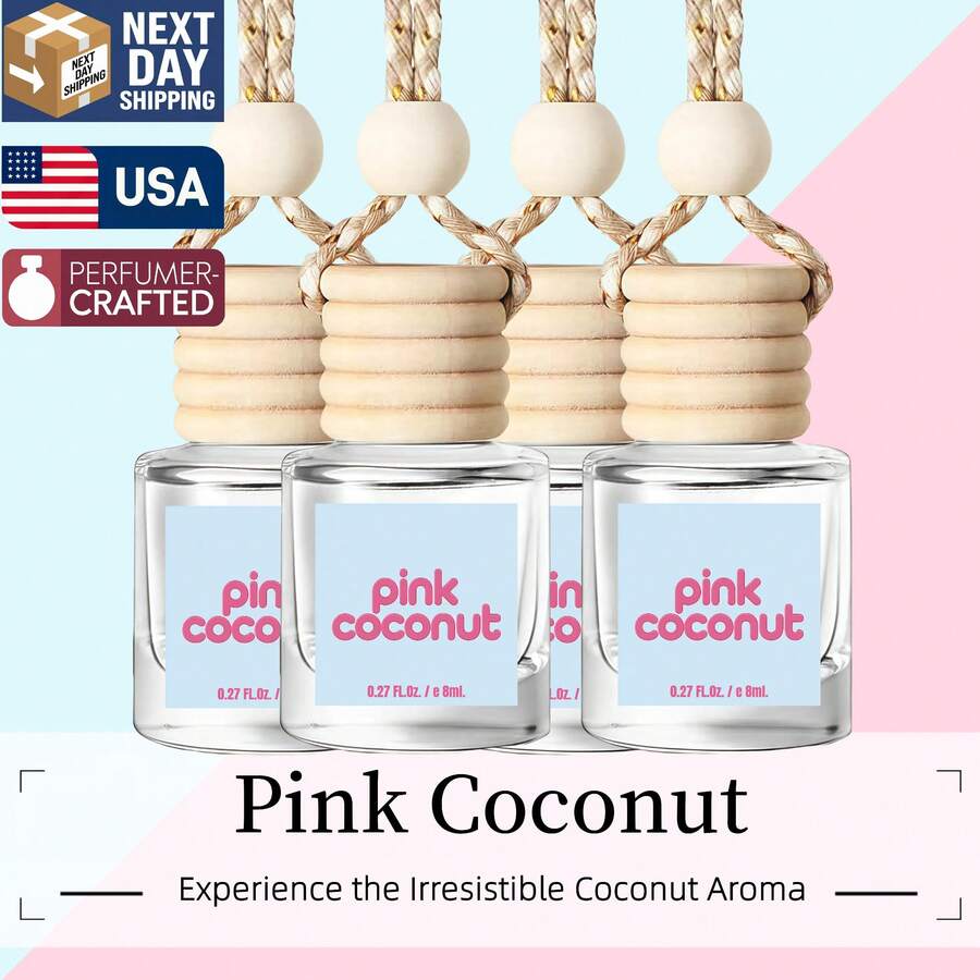 Osmore Summer Tropical Gift For Girls & Women, Pink Coconut Breeze Car Air Freshener Diffuser, Long-Lasting Hanging Fragrance Oil, Aromatherapy Essential Oil, 4-Pack Beachy Car Perfume Pendant, Cute Car Accessories For Women, Car Stuff, Car Decor, Car Essentials, Car Mirror Hanging Accessories, Car Air Freshener Must-Have, Valentine's Day Gift - Dừa hồng nhiệt đới - Xem 1