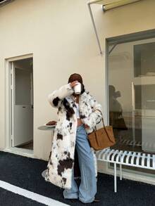 Seelio 秋冬新款女士时尚别致动物纹仿皮草加厚外套，高端度假风 - 花色 - 查看 5