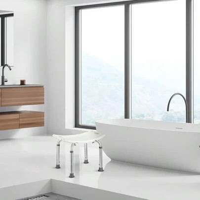 Shower Stool/Chair, 8 Height Settings From 38-55cm, Anti-Slip Shower Seat For Indoor Showers, Shower Aid For Seniors