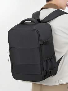 1pc Vintage Minimalist Travel Backpack, Multi-Compartment Design, Meets Airline Regulations. Multi-Pocket Design, Ideal Business Bag For Men And Women. Business Backpack, Unisex Large Capacity Travel Backpack, With Luggage Strap Design, More Convenient To Carry. - Black - View 5