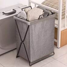 1pc Foldable Laundry Basket With Iron Frame And Washing Bag, Home Storage And Organization For Clothes And Toys - Grey - View 6