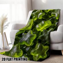1pc Green Jelly Delight Throw Blanket - Cute Star-Shaped Gummy Bear Design, Soft Glossy Digital Print Polyester, Lightweight All-Season Cozy Blanket For Bed, Sofa, Travel, Camping, Christmas, Halloween, New Year Gifts For Friends & Family, Camping Ess - 彩色 - 查看 2