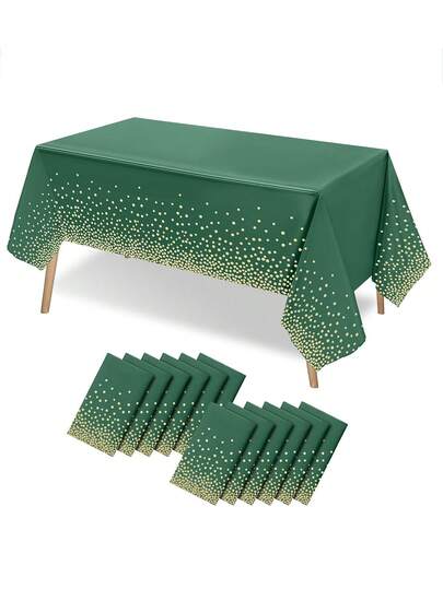 1pc 137x274cm Holiday Party Decoration Plastic Tablecloth, Disposable Gold Polka Dot Colorful Paper Tablecloth, Birthday Party, Wedding Reception, Christmas Decoration Rectangular Plastic Tablecloth