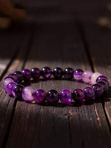 紫色礼物 女士紫水晶玛瑙手链 疗愈水晶 天然宝石串珠手镯 秋冬饰品