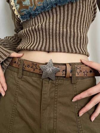 חגורת אבזם כוכבים בסגנון רטרו מערבי, חגורת מותן בסגנון בריטי פאנקי בהתאמה אישית של Y2K